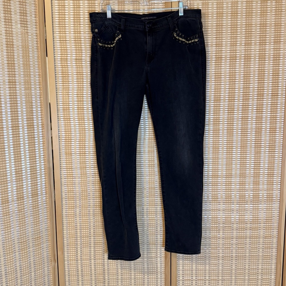 Rock And Republic Womens 16 Jeans Berlin Gold Chains Whimsigoth Grunge Boho Bike